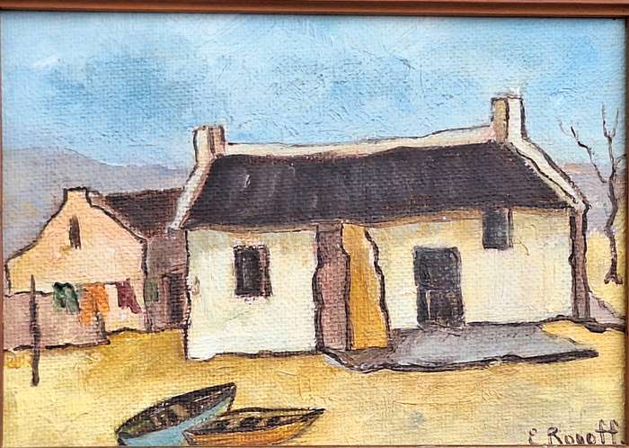 Framed Oil on Rowley Canvas Panel of Cottage by E J Rogoff