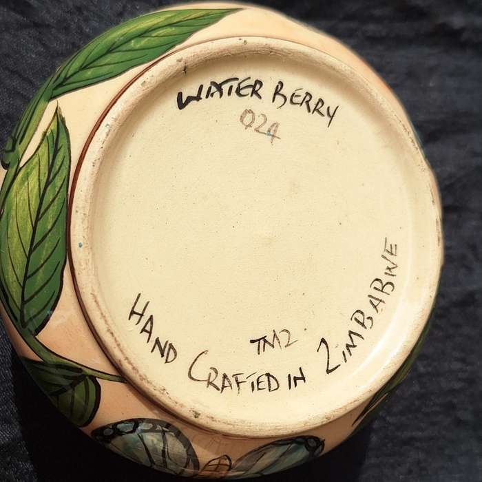 Water Berry Pottery Zimbabwe Lidded Sugar Bowl Butterfly Design