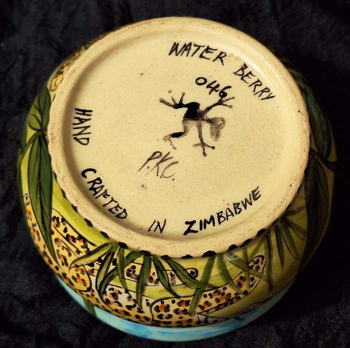 Water Berry Pottery Zimbabwe Lidded Sugar Bowl Leopard Design