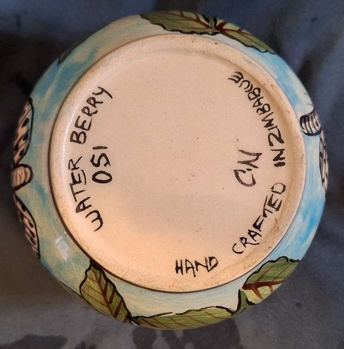 Water Berry Pottery Zimbabwe Lidded Sugar Bowl Butterfly Design