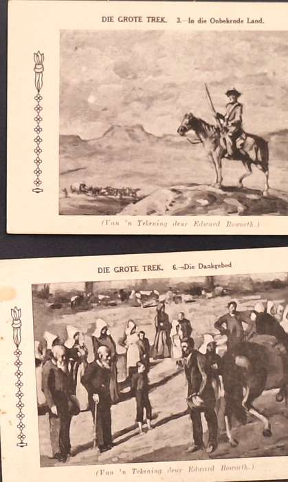 6 Poskaarte "Die Grote Trek" Serie van Tekeninge deur Edward Roworth