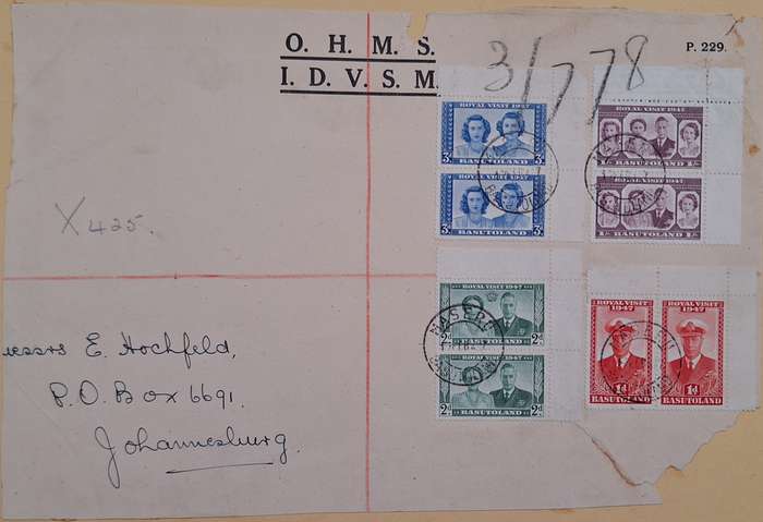 Bechuanaland 1947 Royal Visit Pairs on O.H.M.S Paper Mounted on Craft Paper