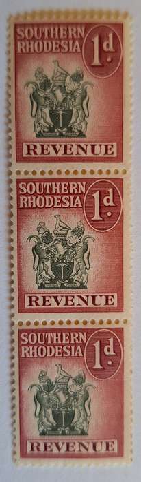 Southern Rhodesia Revenue 1954 1d Revenue Strip of 3 Mint stamps