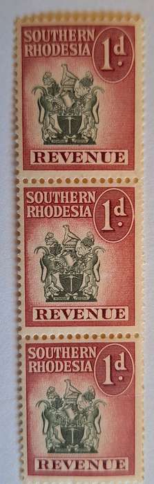 Southern Rhodesia Revenue 1954 1d Revenue Strip of 3 Mint stamps