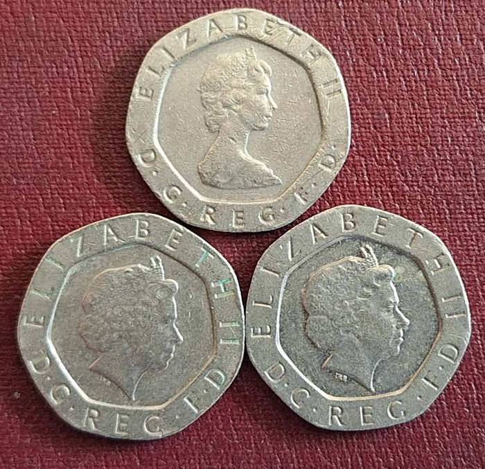 GB 20p 3 Coins 1984 2001 2003 Copper-nickel