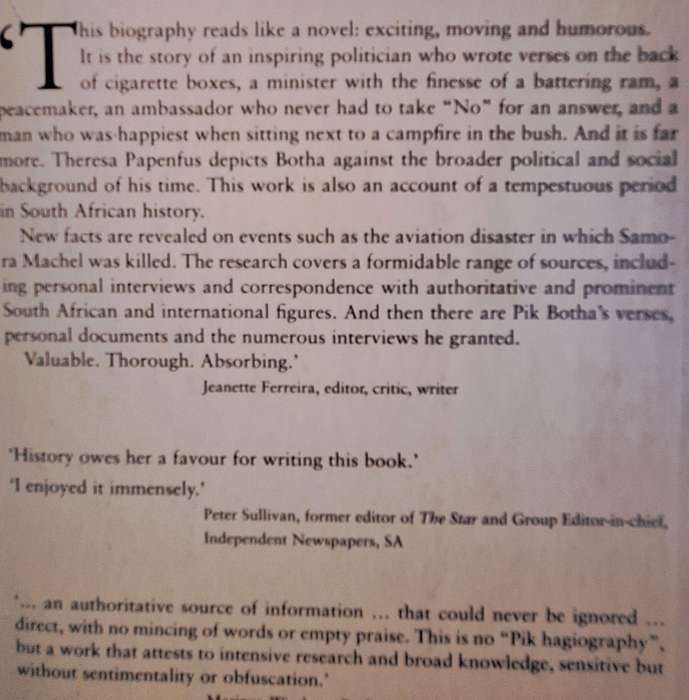 Pik Botha and his Times by Theresa Papenfus TWO SIGNATURES