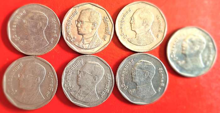 Thailand Rama IX Mixed Lot of 7 5 Baht Coins Copper-nickel clad copper