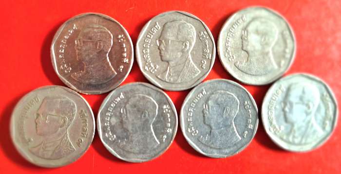 Thailand Rama IX Mixed Lot of 7 5 Baht Coins Copper-nickel clad copper