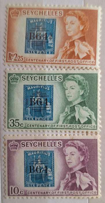 Seychelles 1961 Post Office Centenary Set of 3 Mint stamps Theme: Stamps on Stamps