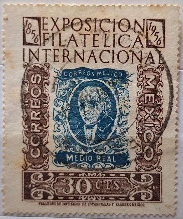 Mexico 1956 Philatelic Centenary Exhibition 1 Cancelled Hinged stamp Theme: Stamps on Stamps