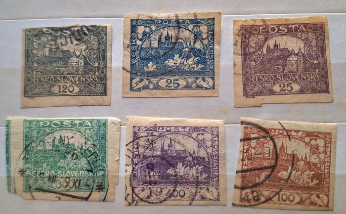 Czechoslovakia 1918-19  The Hradčany Castle series 6 Used Hinged Imperforate stamps