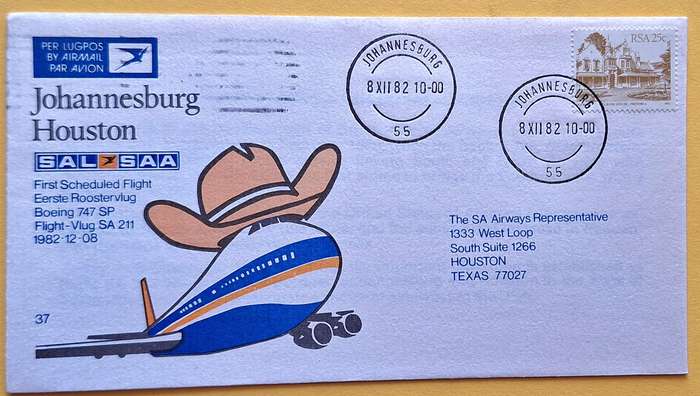 South Africa 1982 Johannesburg Houston Cover No 37