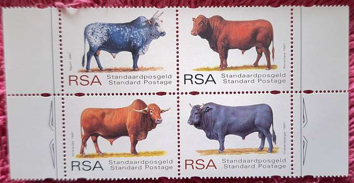South Africa 1997 Indigenous Cattle FDC 6.64 and Block of 4 Mint stamps