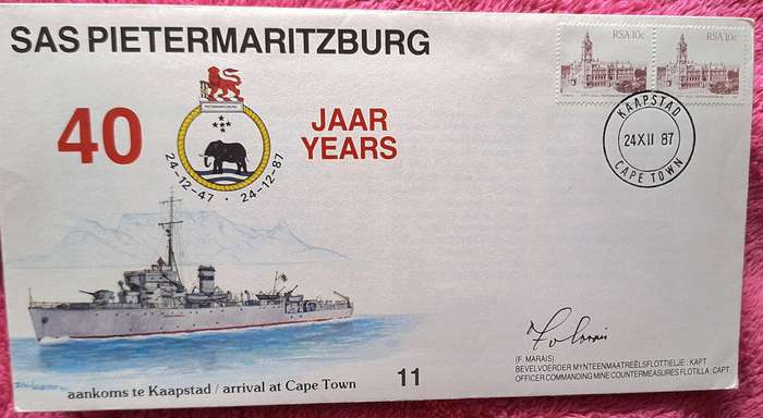 South Africa 1987 Navy Cover no 11 40 years SAS Pietermaritzburg No 1714 of 5000 SIGNED