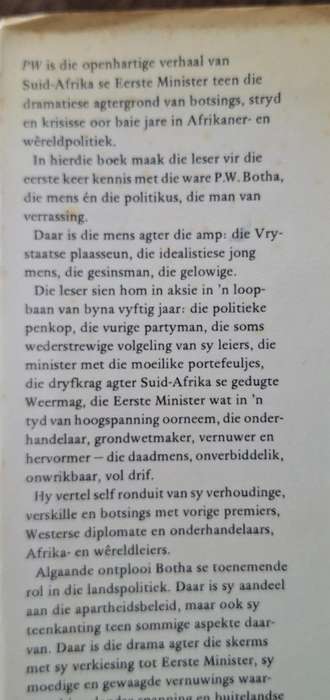 PW deur Dirk en Johanna de Villiers Hardeband GETEKEN