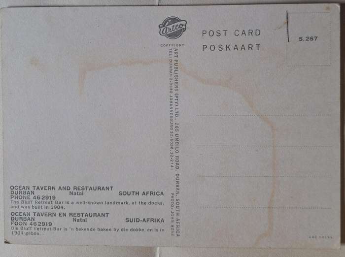 Artco Post Card S.267 1970s Ocean Tavern and Restaurant Durban Natal