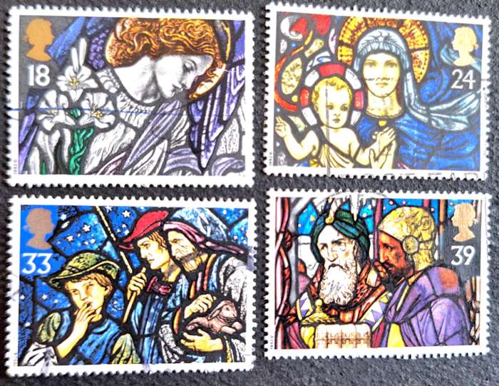 GB 1992 Christmas: Stained Glass Windows 4 Used stamps from Set of 5 stamps