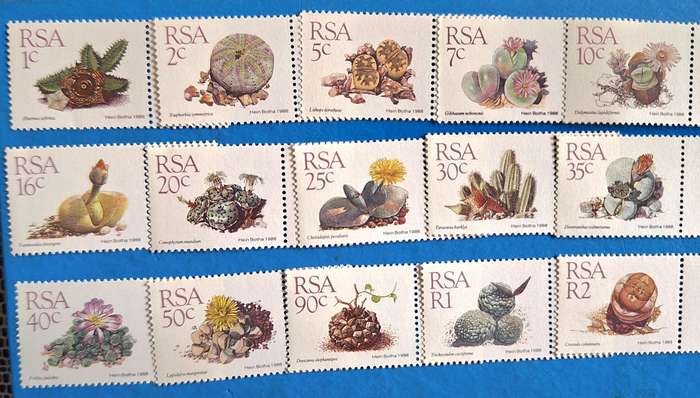 South Africa 1988 5th Definitive Issue Succulents Set of 15 Mint stamps
