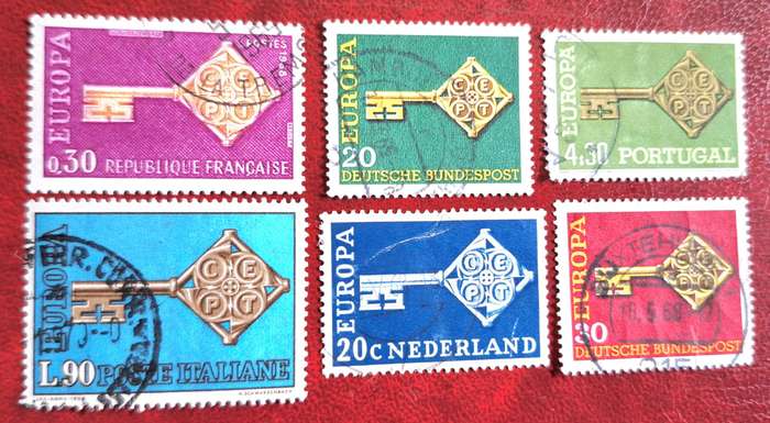 Europa CEPT 1968 Mixed Lot of 6 stamps from Various Countries
