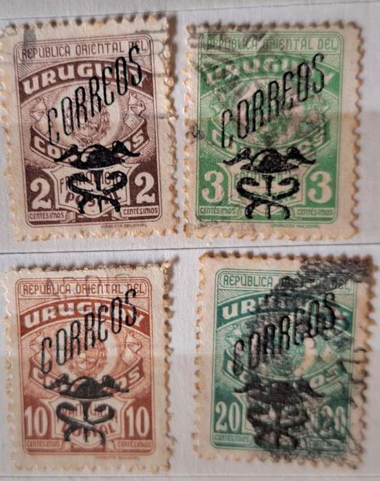 Uruguay 1947 Coat of Arms Definitive Overprint "CORREOS" and postal emblem 4 Used stamps