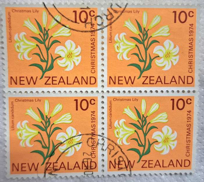 New Zealand 1974 Christmas Issue Block of 4 Used 10c stamps