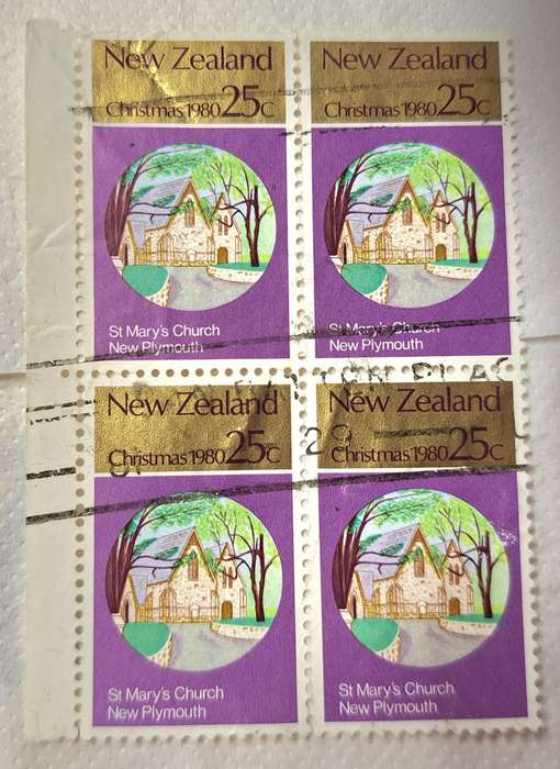 New Zealand 1980 Christmas Block of 4 Used 25c stamps
