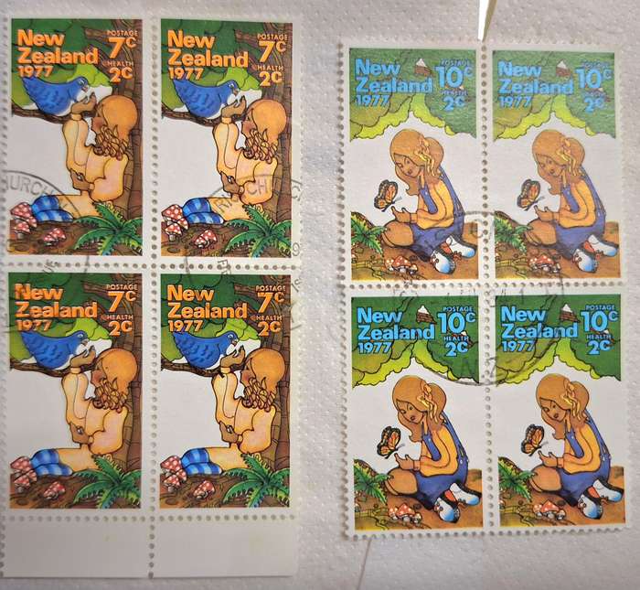 New Zealand 1977 Health Issue 2 Blocks of 4 each Used stamps