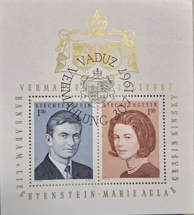 Liechtenstein 1967 Wedding Hans-Adam & Countess Marie Aglae Kinsky 1 Cancelled Miniature Sheet