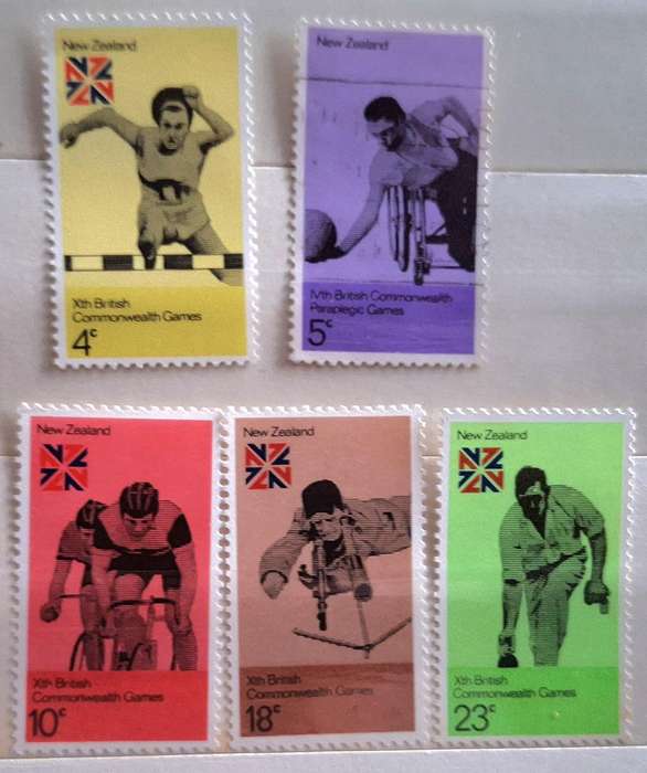 New Zealand 1974 Commonwealth Games Set of 5 (4 Mint and 1 Used) stamps