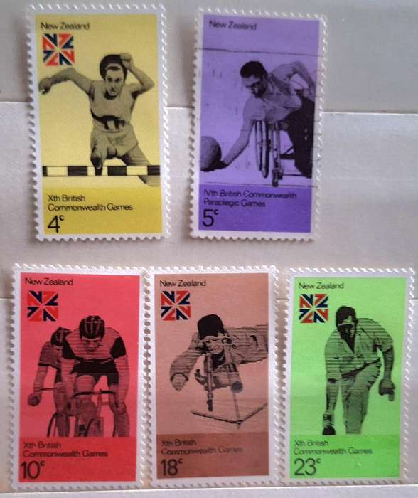 New Zealand 1974 Commonwealth Games Set of 5 (4 Mint and 1 Used) stamps