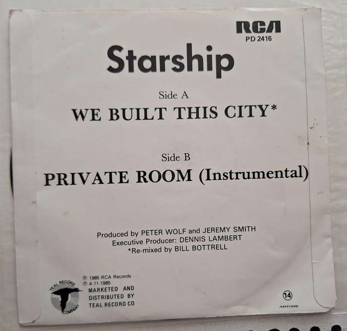 We Built this City by Starship RCA Victor PD2415 Vinyl, 7", 45 RPM, Single 1985