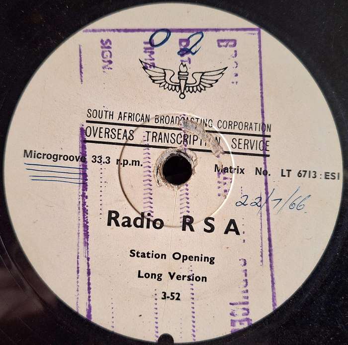 SABC Overseas Transcription Service 1966 Radio RSA Station Opening Long Version 1-52 No. LT 6613 ESI
