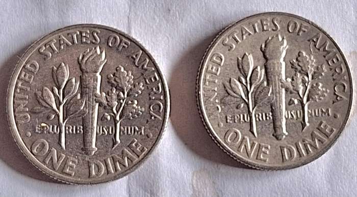 USA 1966 and 1977 1 Dime "Roosevelt Dime" Copper-nickel clad copper
