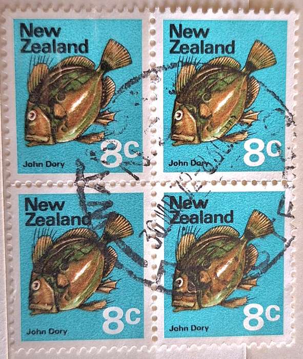 New Zealand 1970-71 Definitive 8c John Dory Block of 4 Used stamps