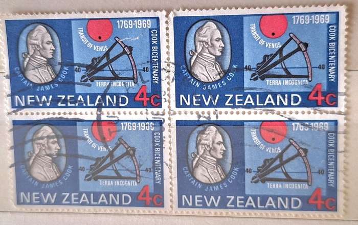 New Zealand 1969 Cook Bicentenary Block of 4 Used 4c stamps