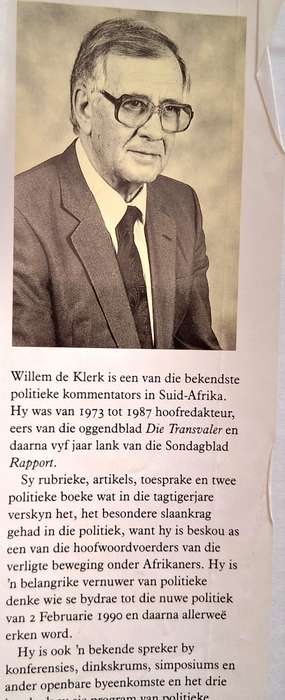 F W De Klerk: Die Man en sy Tyd deur Willem de Klerk Hardeband GETEKEN DEUR SKRYWER