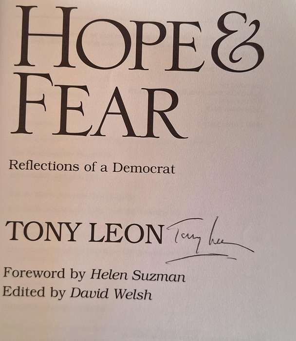 Hope & Fear: Reflections of a Democrat by Tony Leon Paperback SIGNED