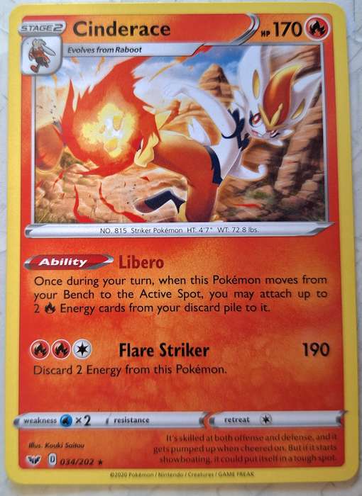Pokemon 2020 Sword & Shield (Base) 034/202 Cinderace
