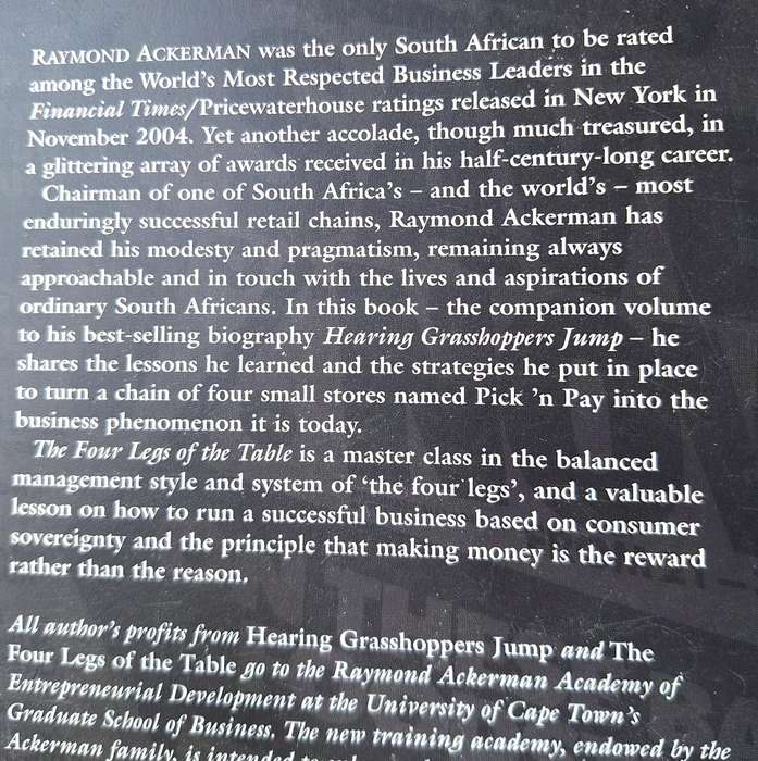 The Four Legs of the Table by Raymond Ackerman As told to Denise Prichard Paperback 2005 SIGNED