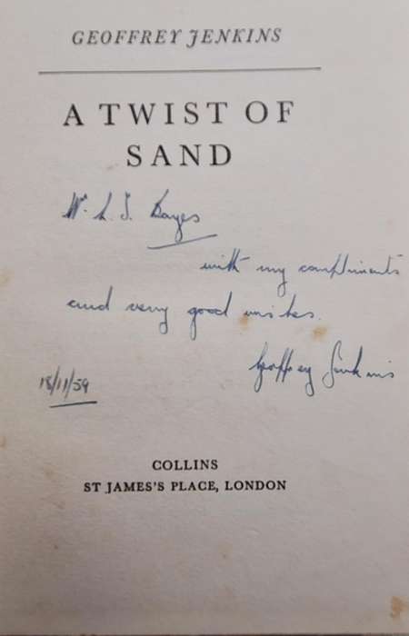 A Twist of Sand by Geoffrey Jenkins Hardcover 1959 Third Impression AUTHOR INSCRIPTION