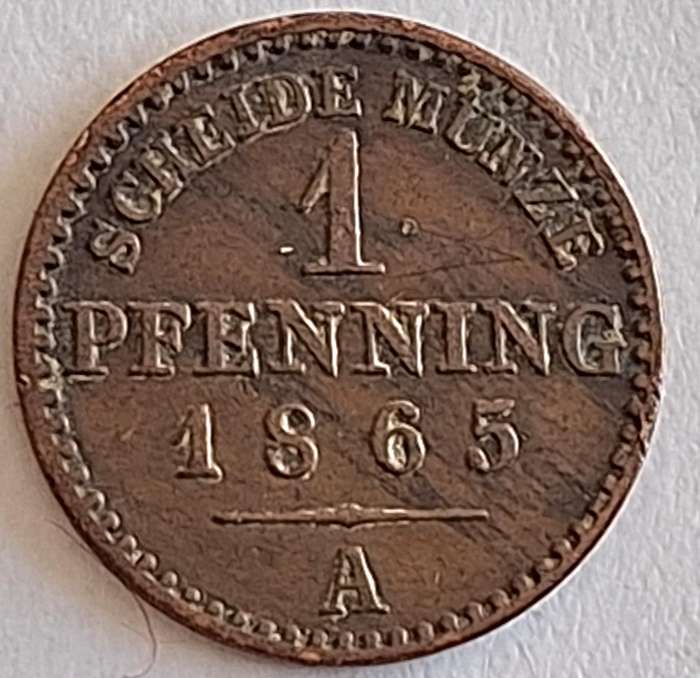 German States Prussia 1865 A 1 Pfennig Copper