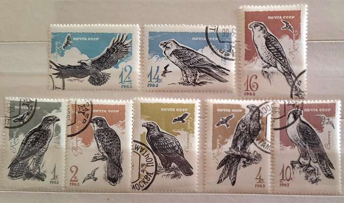 Russia Soviet Union 1965 Birds of Prey Set of 8 Cancelled stamps