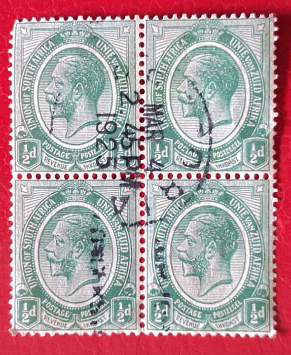 Union of South Africa 1913-22 George V Block of 4 Used 1/2d Stamps