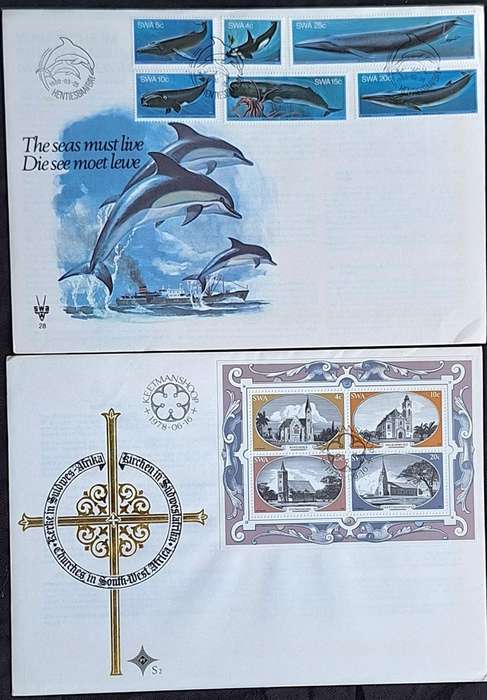 South West Africa 2 FDC's 1978 Churches with Miniature Sheet and 1980 Seas Must Live