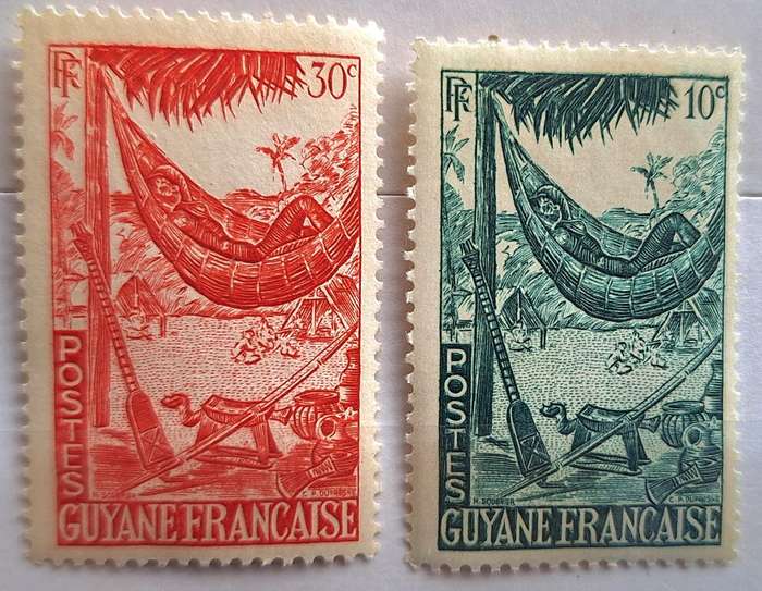 French Guyana 1947 Definitives 2 Mint stamps