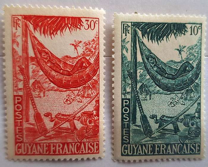French Guyana 1947 Definitives 2 Mint stamps