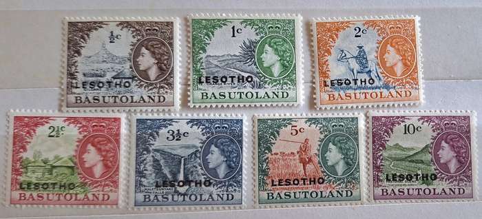 Lesotho 1966 Independence Overprint on Basutoland 1961 Elizabeth 11 7 Mint stamps