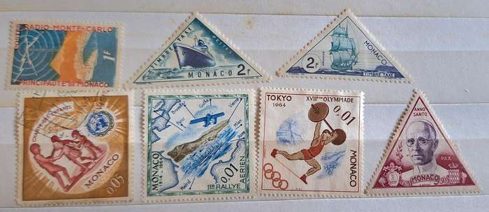 Monaco Mixed Lot of 6 Unused and 1 Cancelled stamp (some hinged)