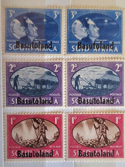 Basutoland 1945 Victory Issue Overprint Set of 3 Mint Pairs