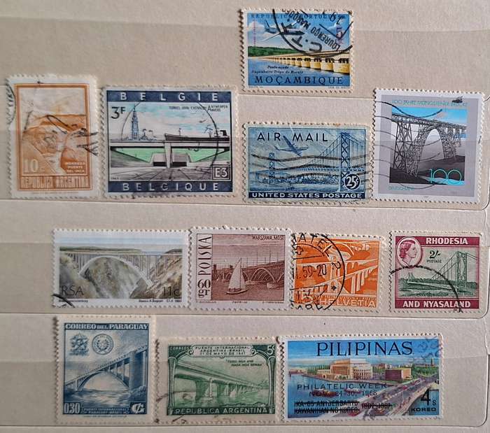 Mixed Lot of 12 Used stamps Theme: Bridges